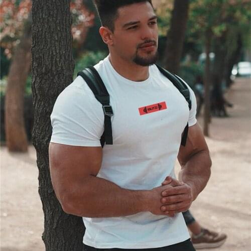 Summer new brand T-shirt fashion o-neck slim mens short-sleeved T-shirt mens trend casual shirt gym tight-fitting T-shirt