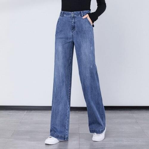 Makuluya Women Plus Size Slim New Casual Denim Trousers All-Match High Quality Jeans Straight Wide-legged Full Length Pants RGL6