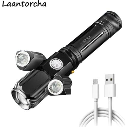 Powerful flashlight USB Rechargeable Flashlight for bicycle Three-head Adjustable Focus High power led flashlights Camping torch
