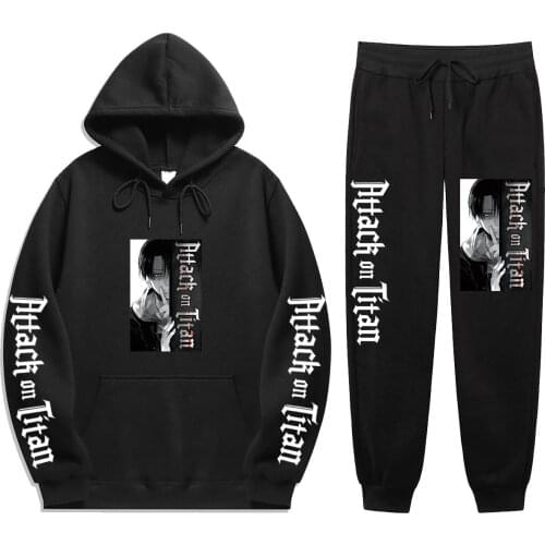 Anime Attack On Titan Levi Two-piece hooded sweatshirt sportswear mens track suit hoodie autumn Winter clothes hoodie + pant