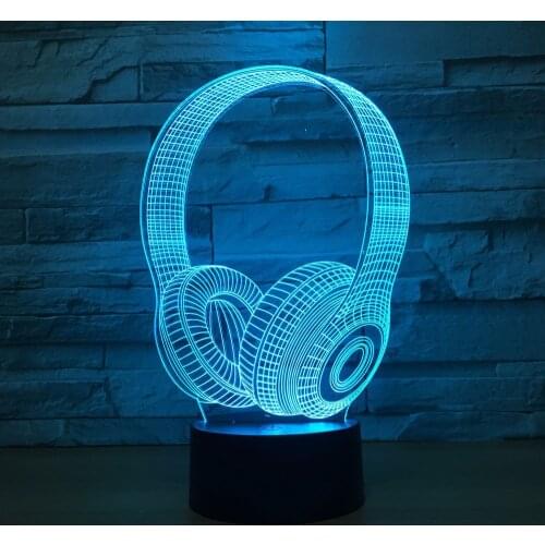 Headphones 3d Lights Colorful Touch Led Visual Night Lights Gift Atmosphere Lovely 7 color change 3D Lamp Christmas