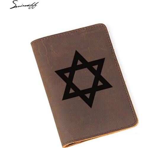 Israel Passport Credit Card Holder Engraved Six awn star pattern Passport Holder Men Cow Leather Travel Cover for Passport