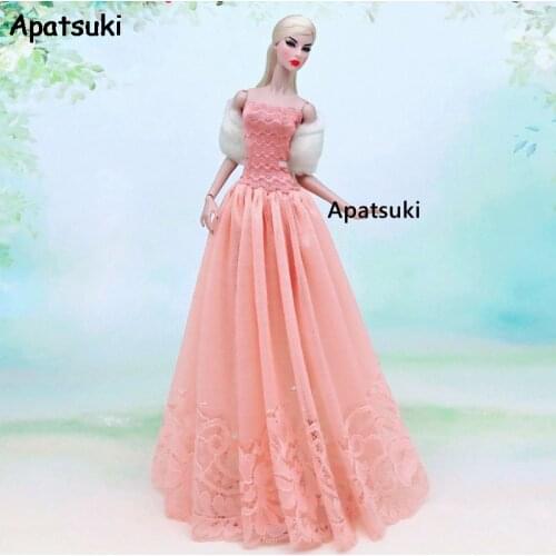 Pink Princess Dress Fashion Doll Outfits For Barbie Doll Clothes Set Vestidoes Gown & Shawl 1/6 BJD Dolls Accessories Kid Toys