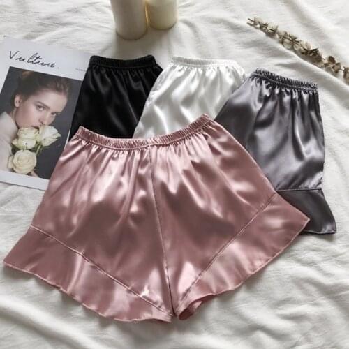 Summer Safety Shorts Women Satin Ruffle Sexy Lounge Homewear Short Soft Seamless Elastic Waist Underskirtr Female Pajama Shorts