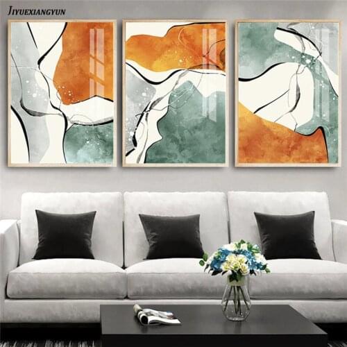 Modern Minimalist Wall Art Abstract Art Green Marble Canvas Painting Flowing Golden Years Poster Prints Decorative Living Room