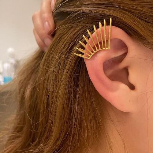 SRCOI Punk Style C Shape Layers Geometry Fake Cartilage Earrings Gold Silver Color Ear Cuff Hoops No Piercing For Women Clips