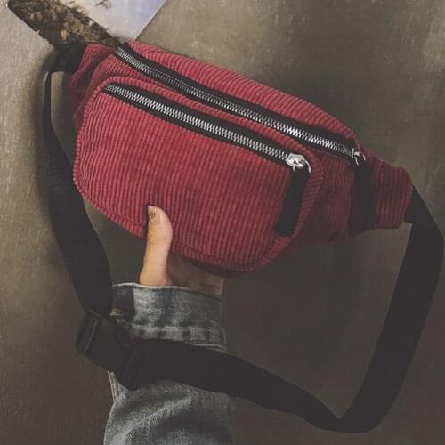 Vintage Corduroy Waist Pack Women Girls Chest Pouch Belt Bags Female Fashion Messenger Shoulder Fanny Pack Heuptas Pochete 2019