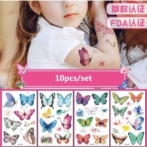 10pcs/set 3D Temporary Tattoo Sticker Butterfly Fake Tattoo Hands Arm Leg Body Tatuajes Temporales Women Girl Kids Fake Tattoo