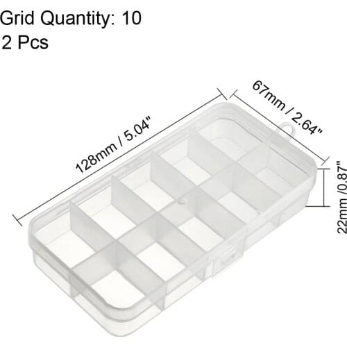 Uxcell Component Storage Box - Plastic Fixed 10 Grids Electronic Component Containers Tool Boxes Clear White 128x67x22mm 2 Pcs