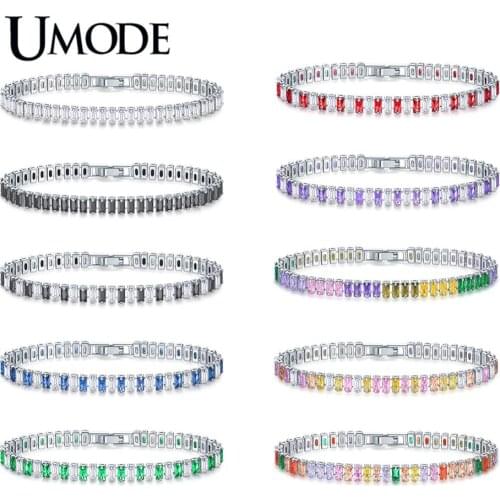 UMODE Fashion New Colorful CZ Crystal Tennis Bracelet for Women Men Rectangle Zircon White Gold Box Chain Jewelry Bijoux AUB0181