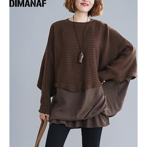 DIMANAF Oversize Autumn Women Sweater Knitting Pullovers Tops Plus Size Female Lady Fashion Casual Batwing Sleeve Basic Clothing