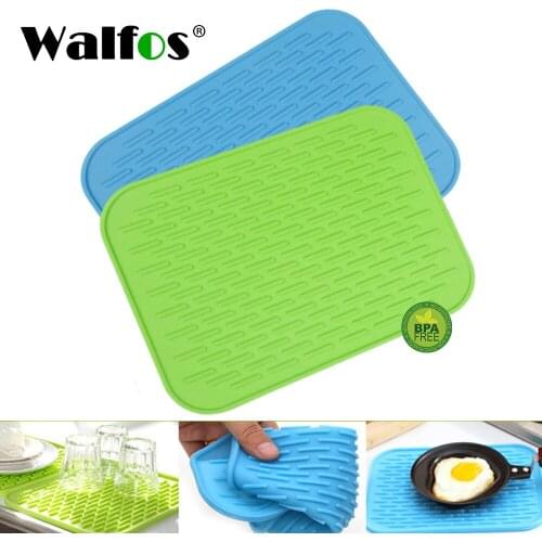 Walfos 1Pc Big Size 30x24cm Multifunctional Pot Mat Silicone Pot Holder-Large Kitchen Silicone Drying Mat-Dish Drying Mat