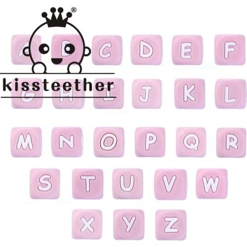 Kissteether 10pcs Pink Silicone Letter Beads Food Grade Silicone Letter Beads Chewing Necklace Teething Baby Toys Beading DIY