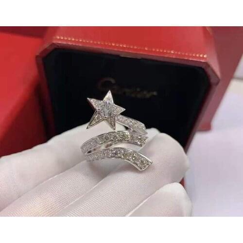 10K Au417 Gold Women Ring Moissanite Diamonds Meteor Comet Star Elegant Wedding Party Engagement Anniversary Ring Present Trendy