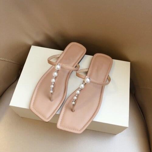 2021 Newest Summer Shoes Woman Slides Genuine Leather Woman Slippers Flip-Flops Woman Slippers String Bead Slippers Botas Mujer