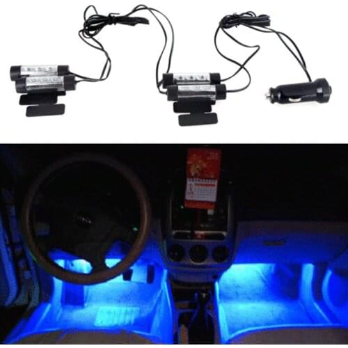 4PCS 3 LED Car Interior Atmosphere Light Charge Floor Decoration Soles Ambient Blue Lamp Auto interior decorative Foot Lights