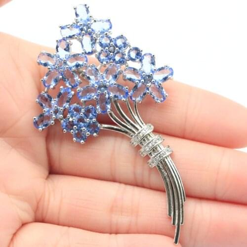 72x40mm Lovely Bouquet Silver Pendant Created 15g Violet Tanzanite Womans Wedding Silver Pendant