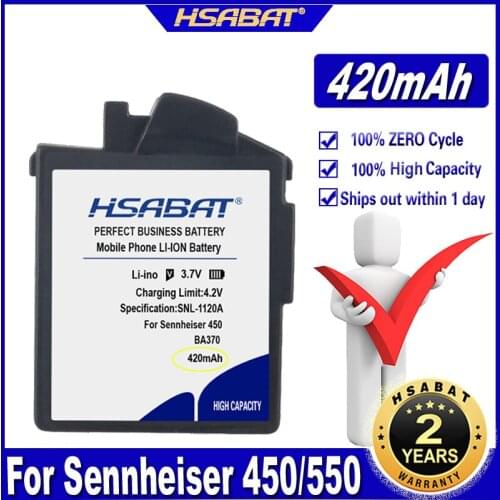 HSABAT BA370 420mAh Battery for Sennheiser 450 ,550 , MM400, PX210BT, PX360, 360BT, PXC310 Batteries