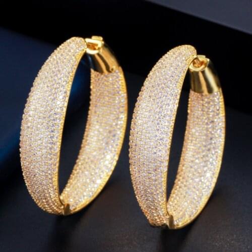 Zlxgirl Full AAA Cubic Zircon Large Hoop Earrings for women bridal Brincos Celebrity Brand Loop Earrings couple gifts