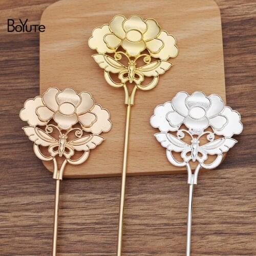 BoYuTe (10 Pieces/Lot) 50*49.5MM Alloy Flower Hair Stick Materials Handmade Diy Antique Chinese Clothing Accessories