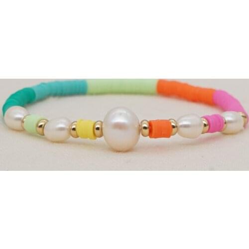 Go2Boho Freshwater Pearl Bracelets Heishi Disc Beaded Clay Bracelet Women 2021 Boho Jewelry Summer Colorful Pulseras Mujer