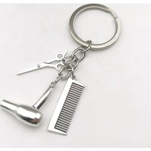 2020New Decorative Keychains Hairdressers Gift Comb Scissors Accessories Car Key Rings Hair Dryer Car-styling Interior Keyring