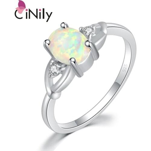 CiNily Created White Fire Opal Cubic Zirconia Silver Plated Wholesale Hot Sell Wedding for Women Jewelry Ring Size 5-12 OJ5794
