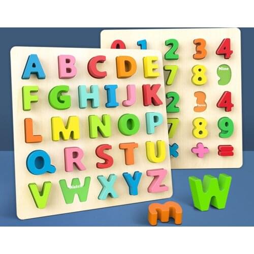 Wooden Board with Colorful Alphabet Number 3D Puzzle Kids Early Educational Toy Matching Letter Family Game Kids Gift