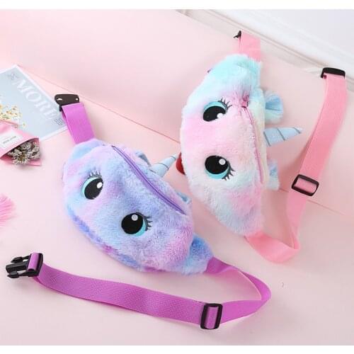 Cute Unicorn Childrens Girls Waist Bag Plush Toys Belt Gradient Color Chest Bag