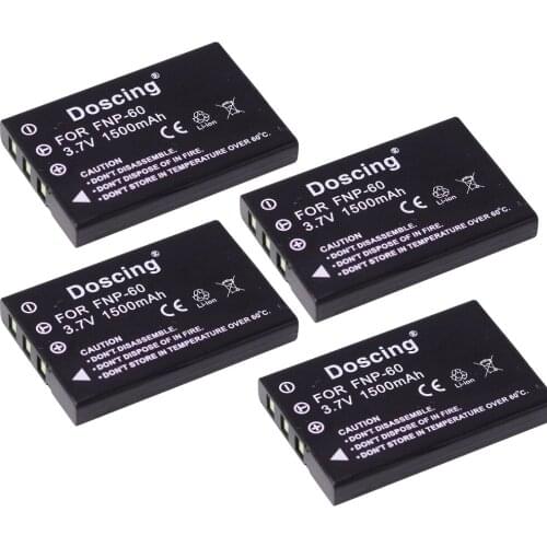 Doscing 4Pcs 3.6V 1500mAh Li-ion NP-60 NP 60 NP60 Camera Battery For FUJIFILM FinePix M603 F601 F410 F401 50i Zoom L15 Wholesale