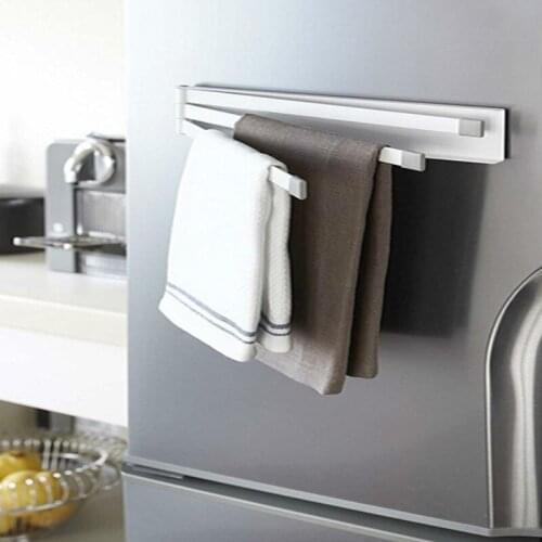 European White Iron Bathroom Towel Rack Rotating Rod Towel Shelf Hotel Towel Rack 3 Bar Movable Pole Wall Mounted