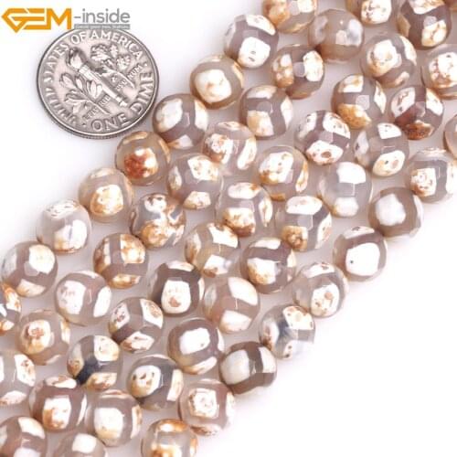 Gem-inside nantural agates Brown soccer style dzi tibetan mala Buddhist prayer beads For Jewelry Making 8MM 15inches