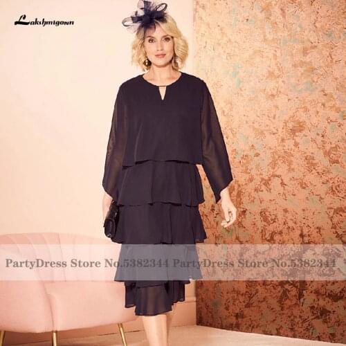 Lakshmigown Ruffles Black Dress for Mother of The Bride Wedding 2020 Simple Women Cocktail Party Dresses 3/4 Sleeves
