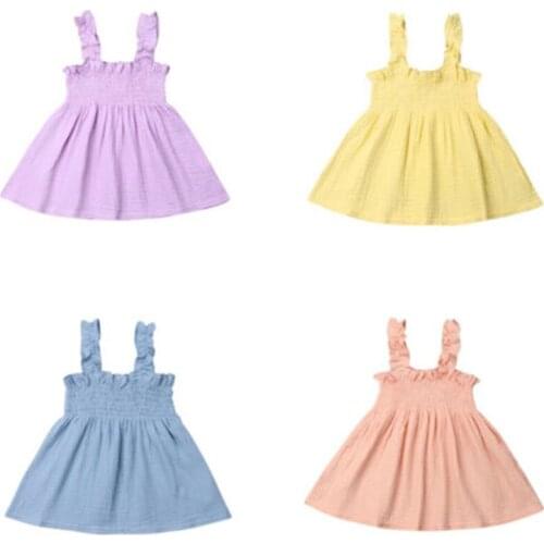 Cute Sweet Toddler Infant Baby Girls Cotton Princess Wedding Pageant Lace Strap Sling Mini Dress Outfits Overalls Summer 2019