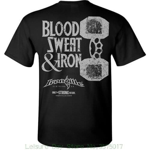 T Shirt Fashion Ironville Blood Sweat Iron Brass Knuckles Dumbbell Weightlifting T-shirt