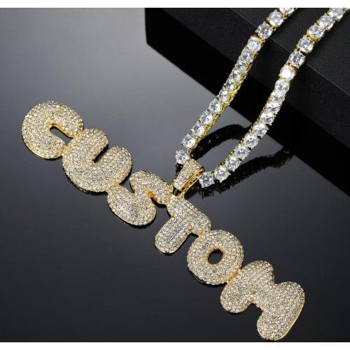 Custom Name Iced Out Tennis Chain Letters Pendants Necklaces Mens Charms Crystal Pendant Necklace For Men Hip Hop Jewelry Gift