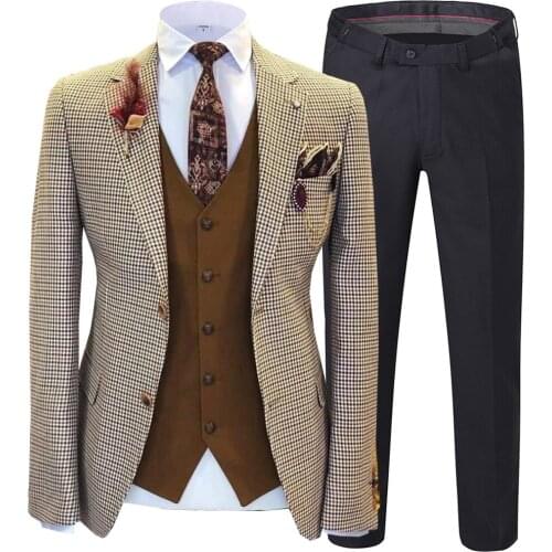 Mens Checked Suit Three Piece Suit Slimming Suit Costume Classic Coat Wedding Suit for the Groom Oversize Costume Jackets Pant