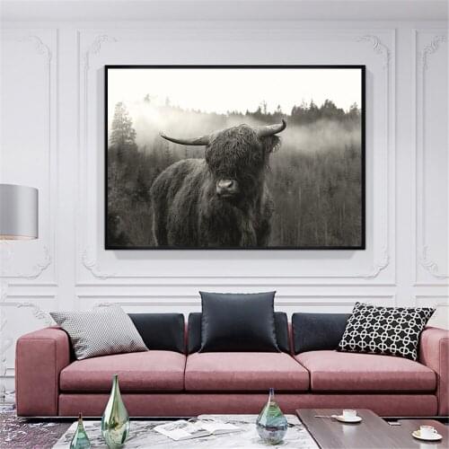 Wall Art Freedom Scotland Highland Cow Posters and Prints Cattle Canvas Paintings Wall Picture for Living Room Decor Art