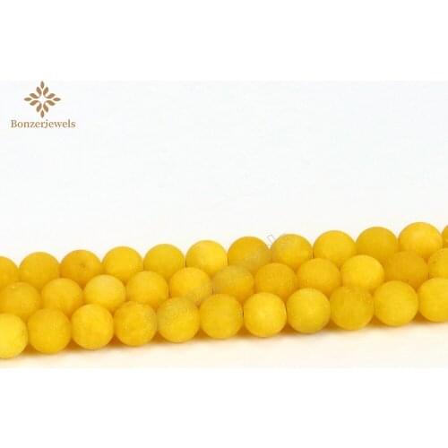 Natural Frosted Yellow Matte Jades Round Loose Stone Beads for Jewelry Making Fit DIY Bracelet Necklace 15inches 6 8 10 12MM