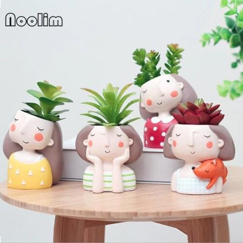 NooLim 4Pcs/Set Flower Girl Flower Planter European Style Resin Succulent Plants Planter Pot Mini Bonsai Cactus Flower Pot