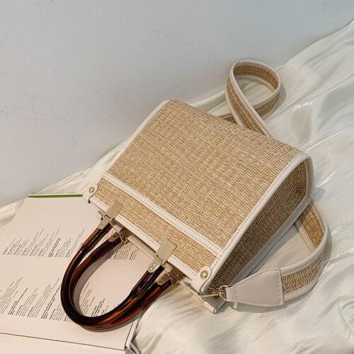 New Summer Straw Bag Women Large Capacity Handle Bag Handmade Woven Handbag Bohemia Vacation Rattan Beach Bag Kintted Purse