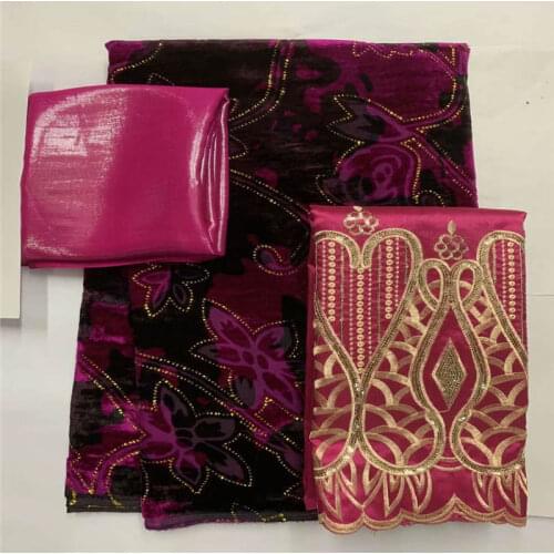 2020 Latest High Quality Embroidery Printing Velvet Silk Fabric 3 Piece Suit 2+3+2 Yards For Sewing Textile Material! LXF8927