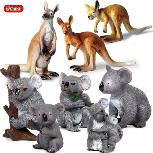 Oenux Classic Australian Wild Animals Kangaroos Simulation Koala Family Model Action Figure Figurine Educational Toy For Kid