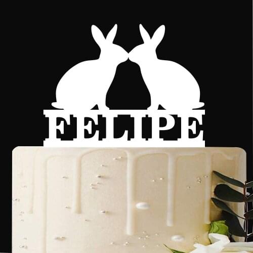 Personalized name Happy Birthday Cake Topper,Custom rabbit Cake Topper,Birthday Party cute bunnies cake topper Decor Supplies