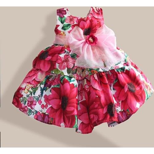 Super Bow Girls Dresses Fashion Silk Bow Rose Flower Print Sleeveless Girl Party Dress children clothing vestidos infantis 1-6T