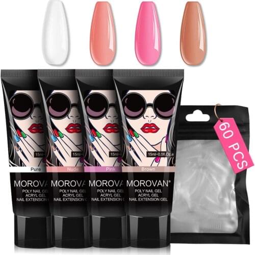 Poly Nail Gel Kit,Builder Gel for nails in 4 Colors 15ml with 60 PCS Nail Dual Forms, Poly Extension Nail Gel for Nail Art