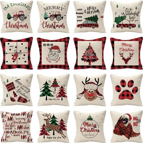 Merry Christmas Cushion Cover Red Check Grid Pillow Cover Decorative Pillows Home Decoration Throw Pillowcase