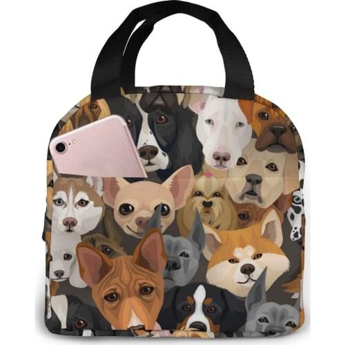 Dogs Different Breeds Cooler Bag Portable Zipper Thermal Lunch Bag Convenient Lunch Box Tote Food Bag