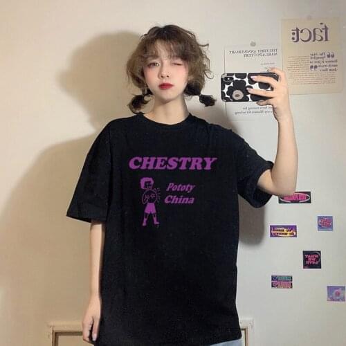 Cartoon Letter Print Loose Tshirt Womens T-shirts Tops Japanese Kawaii Ladies Ulzzang Female Korean Harajuku Clothes For Women