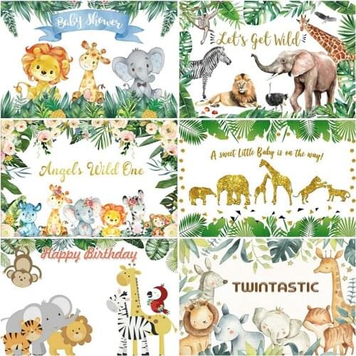 Tropical Leaves Jungle Safari Animals Cartoon Backdrop Newborn Baby Shower Birthday Party Photography Background